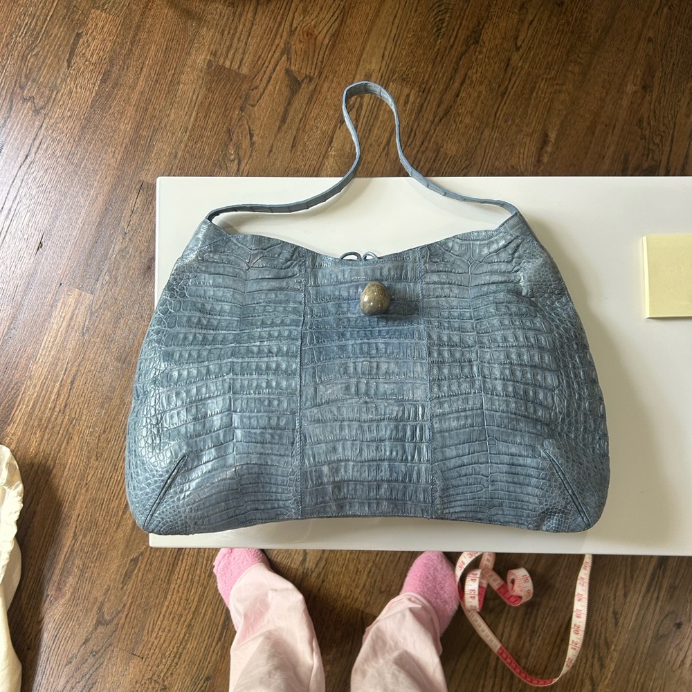 Nancy Gonzalez Blue Croc-Embossed Shoulder Bag